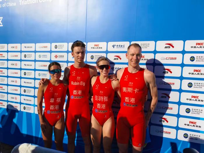 粤港澳全运会铁人三项混合接力香港队勇夺银牌